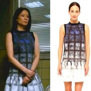 Tibi plaid ombré window pane dark floral‎ sleeveless dress